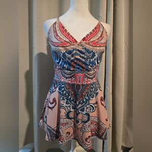 VENUS Paisley Print Strap Top in Peach and Blue